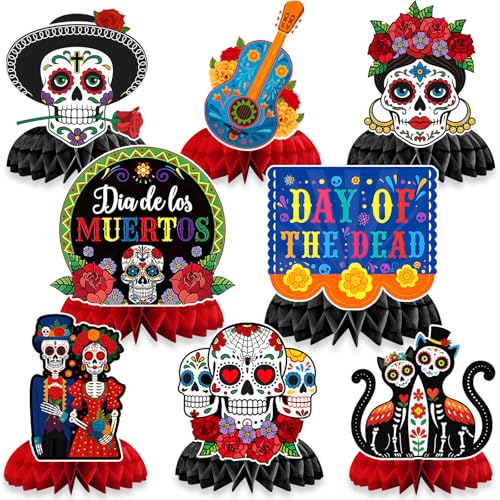 Day of the Dead Decorations - Honeycomb Table Centerpieces with Varying Styles - 8 Pieces