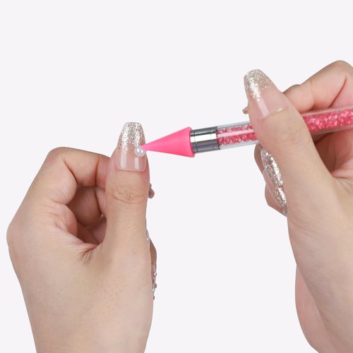 OIFEN Rhinestone Picker Tool,2 Wax Pencil for Rhinestones, Dual-Ended Rhinestone Applicator Wax Pen Gem Picker Tool with 6 Extra Wax Tips and 2 Tweezers (Pink+White)