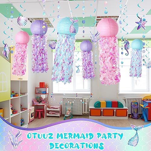 Mermaid Party Decorations Set with Jellyfish Paper Lanterns & Ocean Theme Swirls
