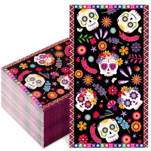Halloween Floral Skull Guest Napkins - Mexican Design Party Tableware 100 Pack