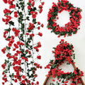 Red Artificial Flower Garland 24FT - Faux Rose Vines for Wedding & Home Decor