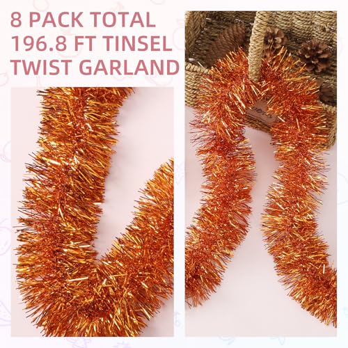 Orange Tinsel Garland 200 FT Christmas Party Decorations Metallic Streamers