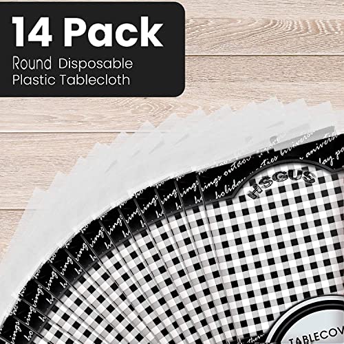 Checkered Black Round Plastic Tablecloth 84 Inch - Disposable Party Cover - Variation of THIS listing