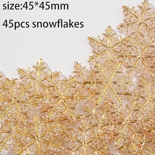 45pcs Acrylic Snowflake Ornaments for Christmas Tree Decoration - Golden & White
