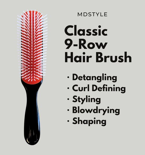 MDSTYLE Hair Brush - Curl Defining Detangler for Thick, Wavy & Coily Hair - 9 Row Design, Black Small