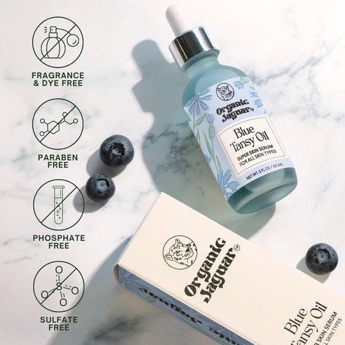 Organic Jaguar Blue Tansy Super Skin Face Serum, Night Moisturizer, Facial Oil with Jojoba Oil and Hydrating Ingredients to Support Healthy Aging and Help Reduce Wrinkles, All Skin Types, 2 fl oz