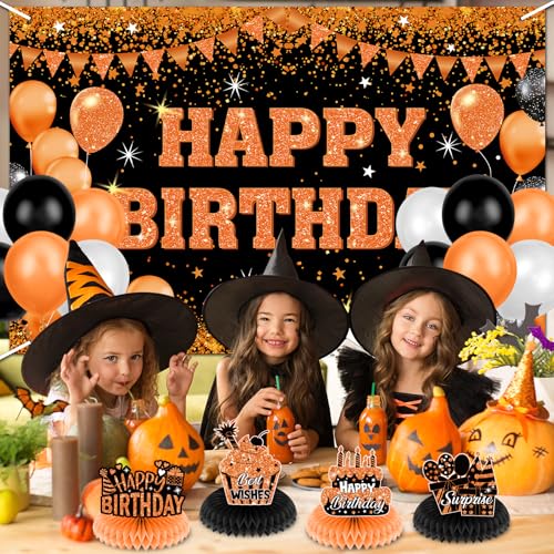 Orange Birthday Party Decorations Set with Banner Balloons & Centerpieces