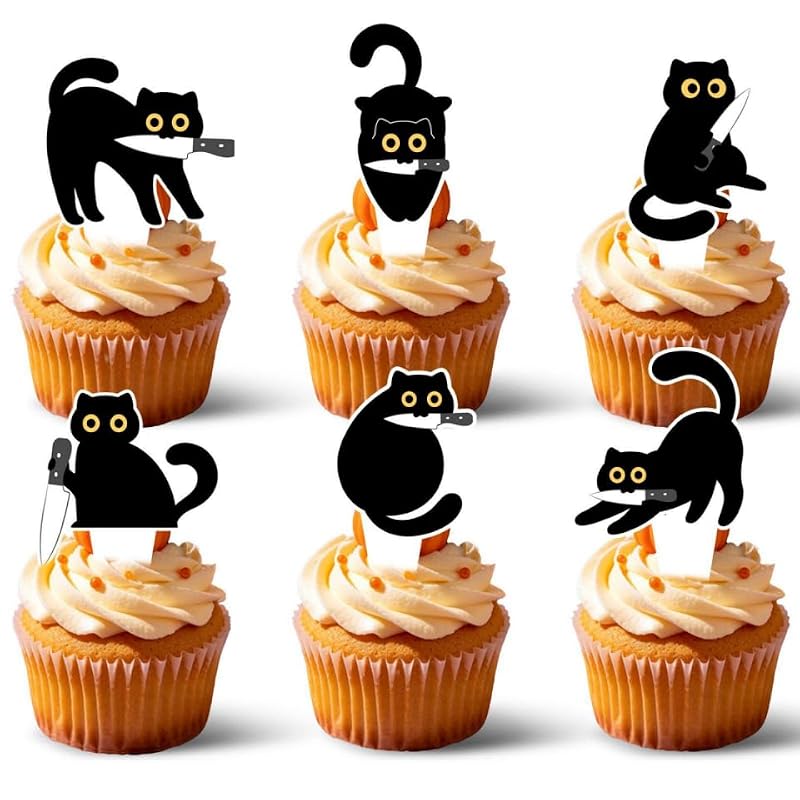 36pcs Black Cat Cupcake Toppers Set for Parties and Celebrations