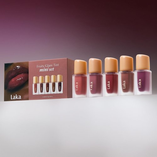 Laka Fruity Glam Tint Mini Set, 5pc Lip Tint Gift Set for Women, Valentine's Day Gifts, Hydrating & Glowy Finish, Lightweight & Transfer-proof Stain, K-Beauty