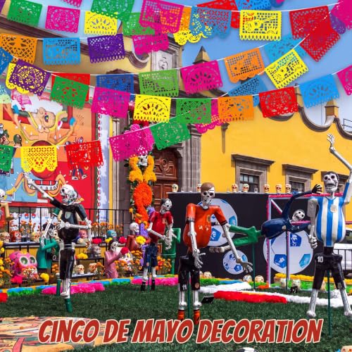 Mexican Party Decorations Banner Set - 32 Papel Picado Fiesta Banners - 480 Feet, Bright Colors, Reusable