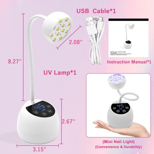 CGBE UV LED Nail Lamp, 36W Mini Cordless Flash Cure Lamp, USB Rechargeable Goosenecks LED Nail Light for Gel Nails with 4 Timers & Auto Sensor for Salon Home DIY Use, White