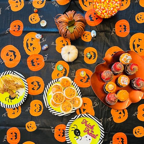 Halloween Vinyl Tablecloth 60x90 Inches Jack O Lantern PEVA Flannel Backing