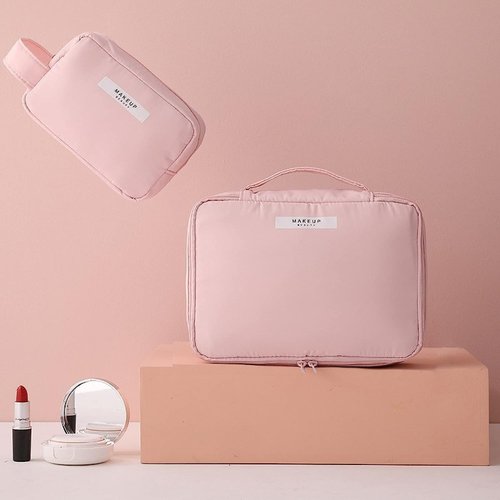 Aucuu 2Pc Makeup Bag, Large Cosmetic Bag, Cosmetic Bag, Portable Makeup Organizer Bag, Travel Makeup Bag for Women Girls(Pink)
