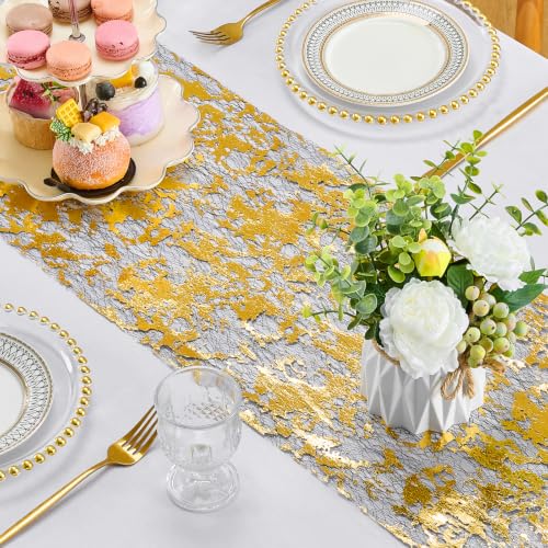 Black Gold Glitter Sequin Metallic Foil Table Runner 9ft 2pcs - Party Decor