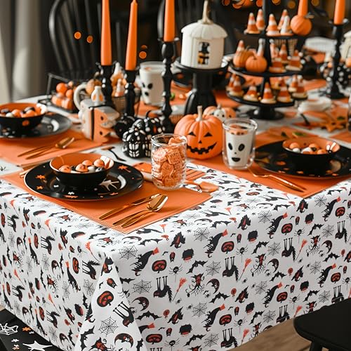 Halloween Tablecloth - Hocus Pocus Design, 60x120 Inch, Black White Orange Variation