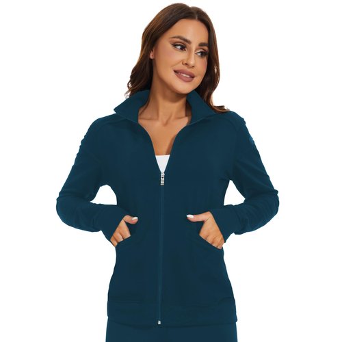 Meanzoo Women's Scrubs Jacket Zip Front Warm-up Jacket (Caribbean Blue, X-Large)