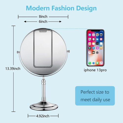 Gecious Silver Makeup Mirror 1X/10X Free Standing 8 Inches 360 Swivel Dual-Sided Tabletop Makeup Mirror, Metal