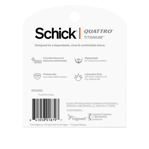 Schick Quattro Titanium Razor Refills, 8ct | Schick Razor Blades Refills, Razor Blades for Men, Shaving Blades for Men, Quattro Razor Refill, 4 Blade Razor Heads, 8 Refills