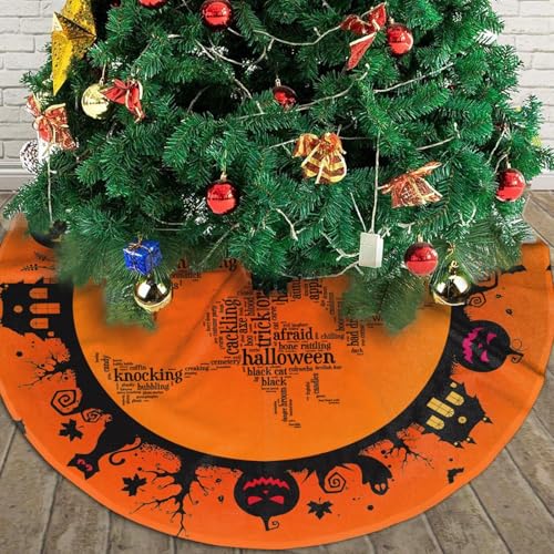 Halloween Witch Flying Over Christmas Tree Skirt 36-Inch Rustic Fall Decorations