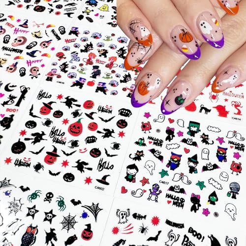 Halloween Nail Art Stickers 3D Self-Adhesive Ghost Skull Spider Web Bat Decals - Style B24