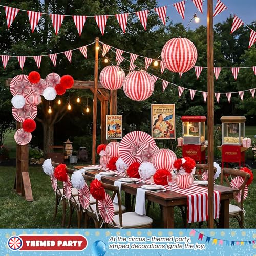 Circus Party Decorations Set - Red & White Carnival Halloween Decor, 18 Pieces