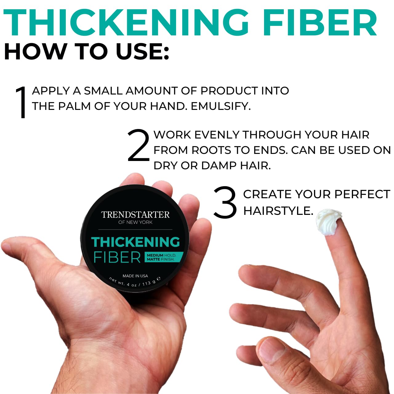 TRENDSTARTER Thickening Fiber Pomade - Medium Hold, Matte Finish - 4oz Water-Based Styling Clay