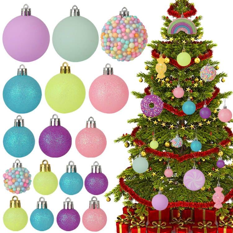 Christmas Tree Ornaments Set 40 Pink & Yellow Candy Donut Style Holiday Decorations — Variation of 40Macaron