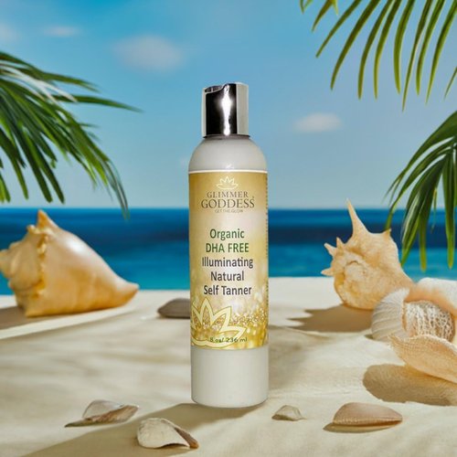 Glimmer Goddess Organic DHA-Free Self Tanning Lotion – Natural Sunless Tanner with Erythrulose, Aloe Vera, Shea & Cocoa Butter – Vegan & Cruelty Free Moisturizing Bronzing Lotion