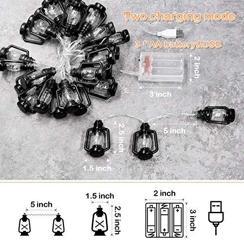 Camping Lantern String Light with 30 LEDs Black - Battery & USB Operated, Perfect for Camping & Holiday Decor
