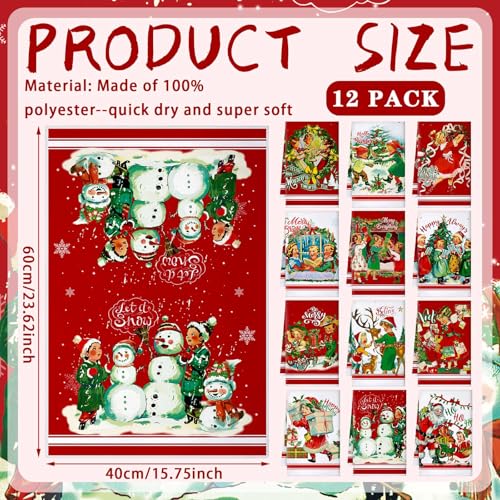 Christmas Kitchen Towels Set - 12 Pack Holiday Dish Towels for Housewarming Gift
