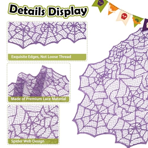 Halloween Table Runner 2 Pack - Purple Lace Spider Web 13x72 Inch for Festive Dining