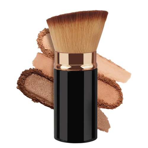 Skiennix Retractable Kabuki Brush - Portable Travel Makeup Brush for Flawless Foundation & Blush (Black)