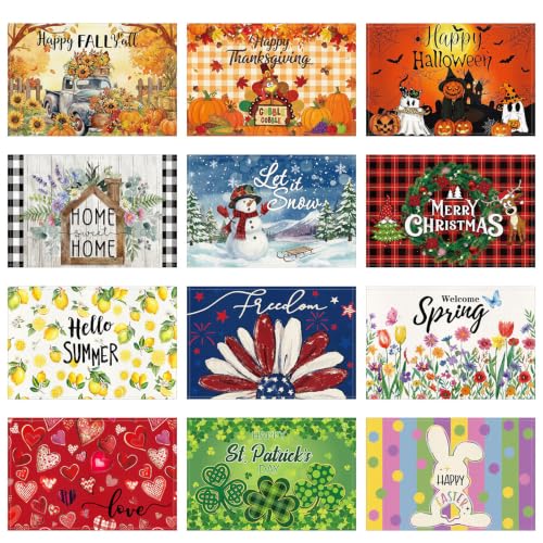 48 Pcs Colorful Fall Thanksgiving Halloween Placemat Set - 12 x 18 Inches Rectangle