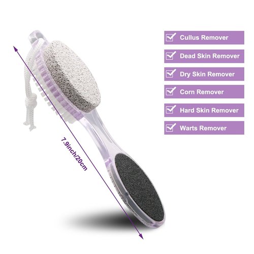 Fangze Foot Brush and Pumice Stone - 4 Pack Foot Brush Scrubber for Shower 4 in 1 Pedicure Foot File Exfoliator for Foot Care - Purple and Blue