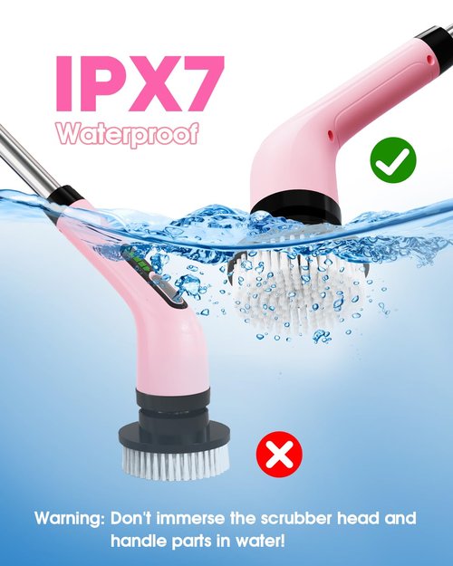 Highyes Electric Spin Scrubber for Cleaning Bathroom: Cordless Power Shower Scrubber - Electric Cleaning Brush for Tile Tub - Pink