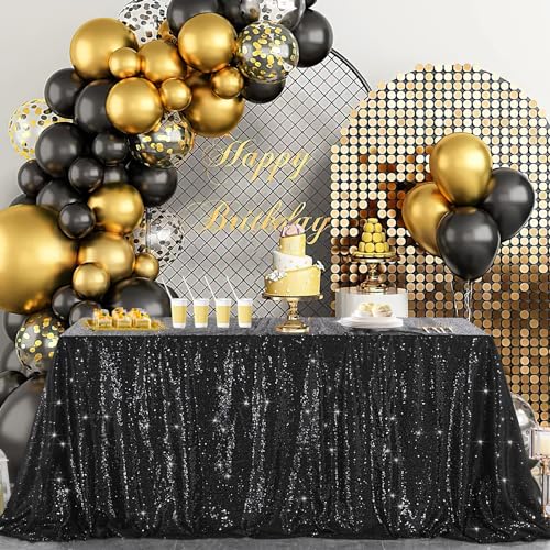 Black Sequin Tablecloth 90x156 Inch Rectangular Sparkly Linen for Events - Variation: 156" x 90" Black