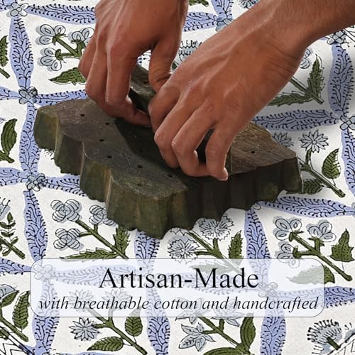 Light Steel Blue Hand Block Print Cotton Table Runner 16x70 Inches - Traditional Craftsmanship