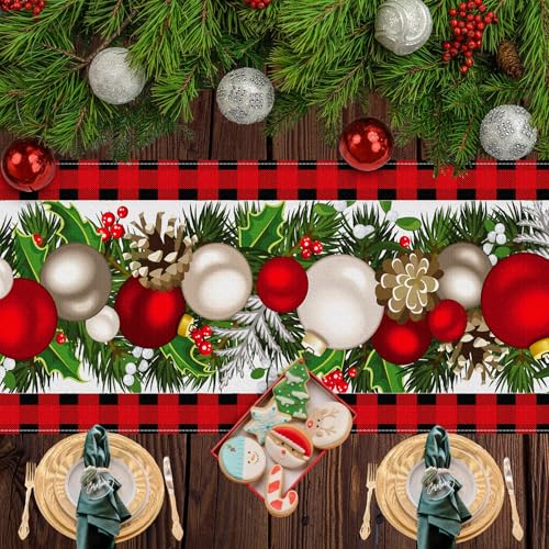 Christmas Table Runner 60 Inches - Red & Black Buffalo Check Holiday Decor - Variation of THIS listing