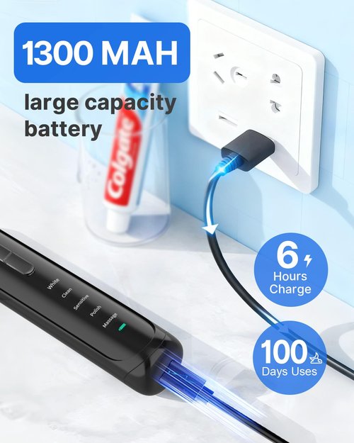 Operan Electric Toothbrush Rechargeable with 8 Brush Heads and Sonic Toothbrush with 5 Modes 2-Min Smart Timer & IPX7 Waterproof Electric Toothbrush for Adults, Travel Case (Black, 1Pack)