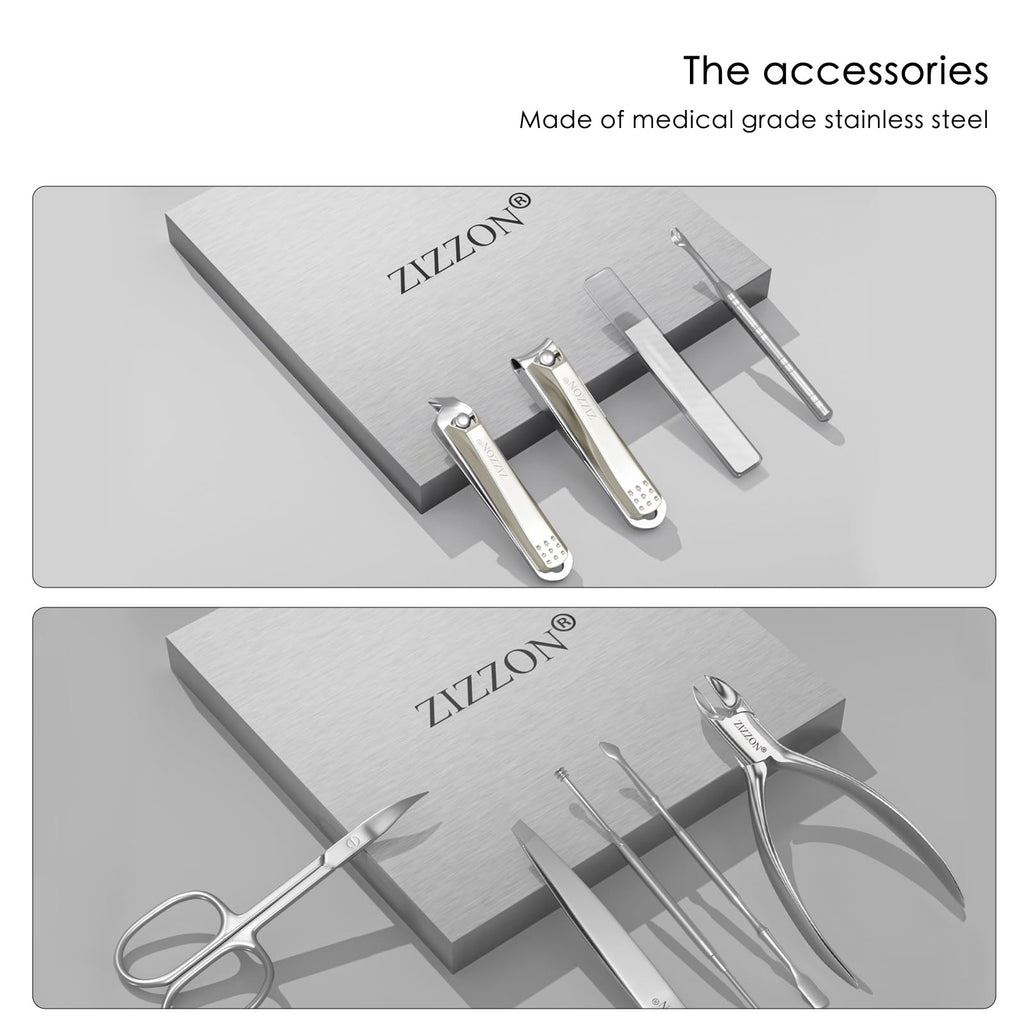ZIZZON Manicure Set Professional Stainless Steel Toenail and Fingernail Clippers Set 9 in1 Pedicure and Grooming kit with Travel Case (Black)