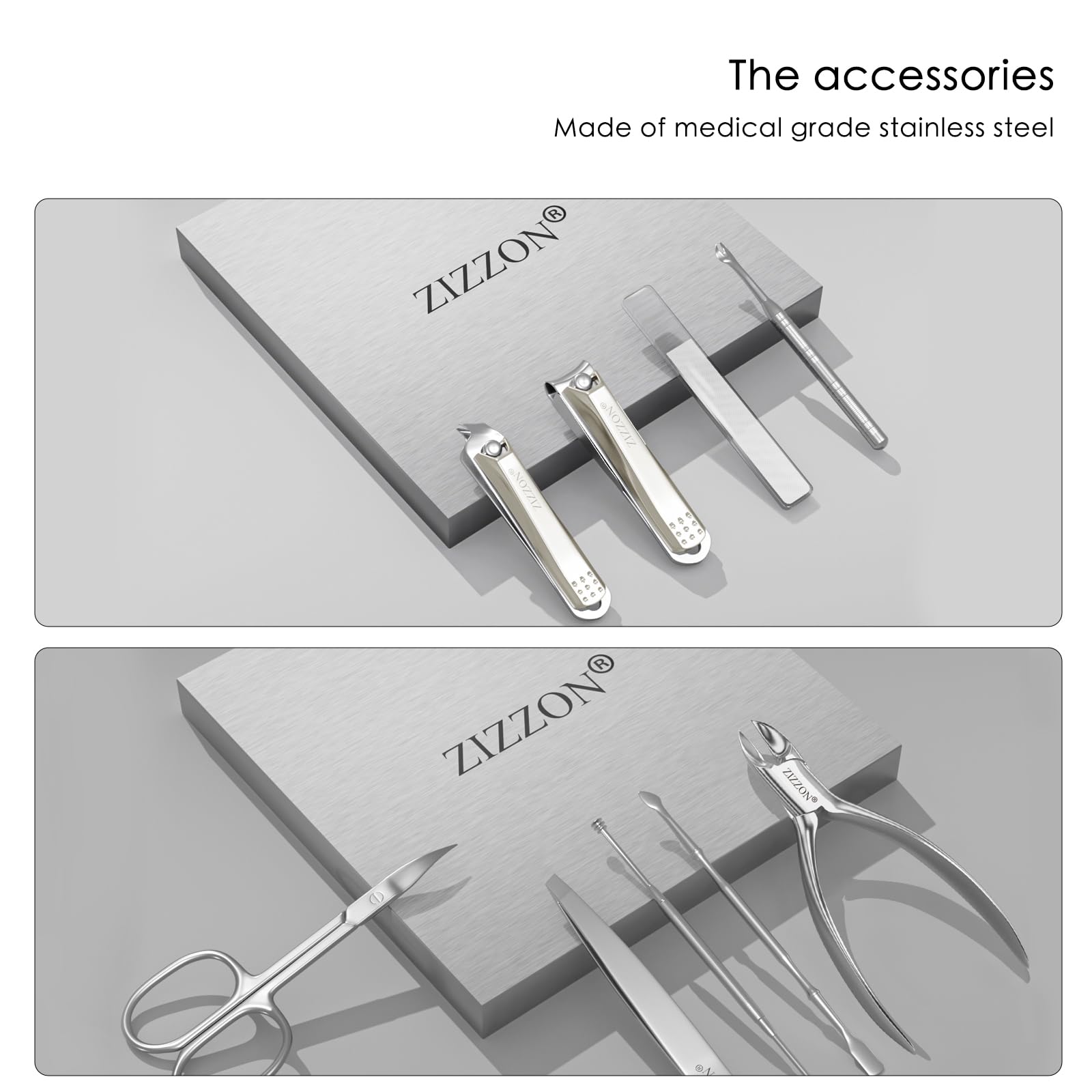 ZIZZON Manicure Set Professional Stainless Steel Toenail and Fingernail Clippers Set 9 in1 Pedicure and Grooming kit with Travel Case (Black)