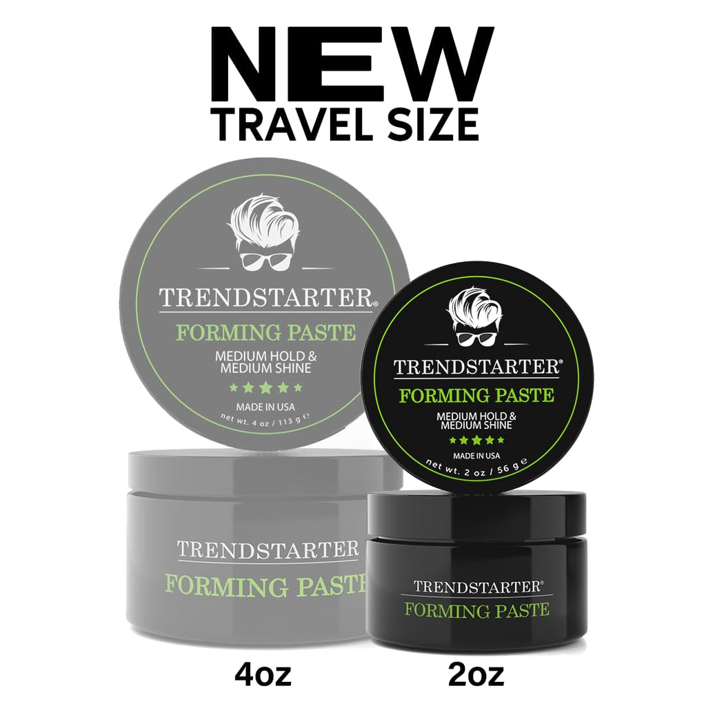 TRENDSTARTER Forming Paste - Lightweight Water-Based Hair Pomade Cream | 2oz Travel Size, Medium Hold & Shine