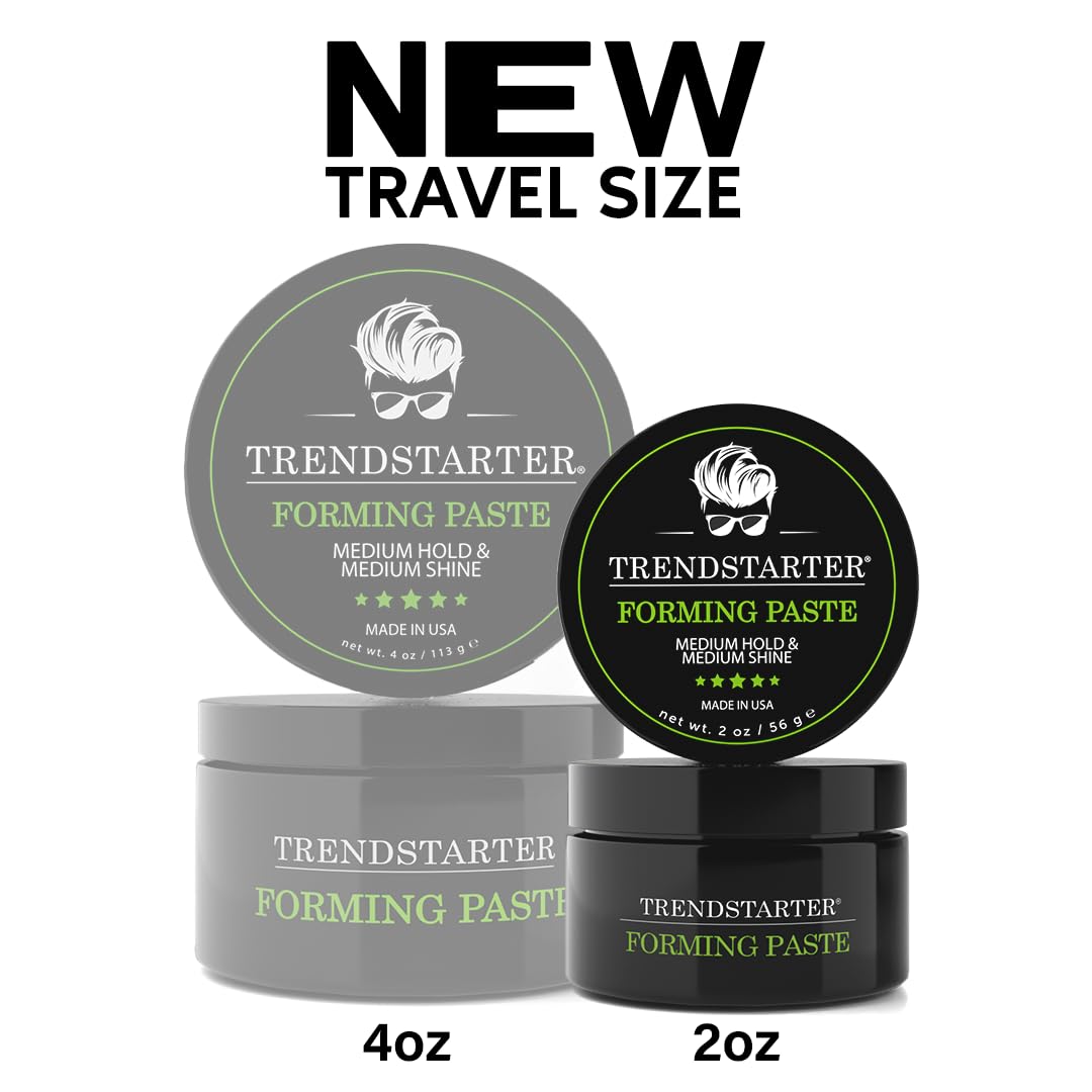 TRENDSTARTER Forming Paste - Lightweight Water-Based Hair Pomade Cream | 2oz Travel Size, Medium Hold & Shine