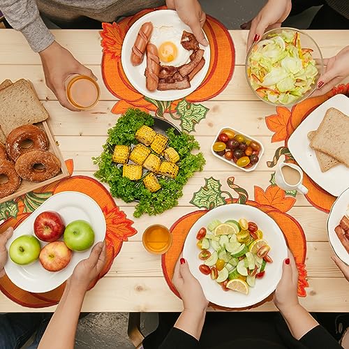 Pumpkin Fall Placemats Set of 6 - Autumn Orange Table Decor for Thanksgiving