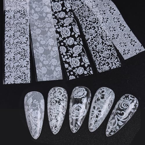 Black & White Lace Nail Art Foil Transfer Sheets - 10 Rolls for Manicure & DIY Crafts