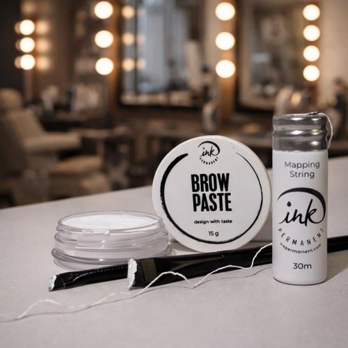 Skiennix Brow Mapping Kit - White Brow Paste (15g) | Brow Mapping String (30m) & 2 Brushes for Microblading