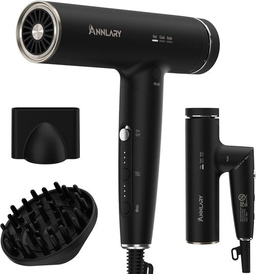 Annlary Hair Dryer - Ionic Blow Dryer with Diffuser for Curly Hair | Low Noise & Travel-Friendly Design