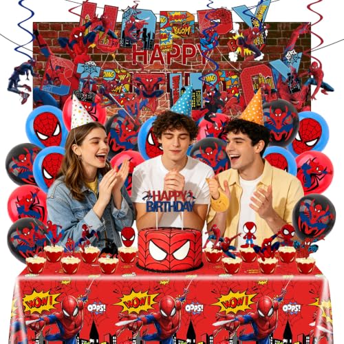 Spider Birthday Party Decorations Set - Banner Balloons Backdrop Cake Toppers & Tablecloth for Fans - Variation of THIS listing
