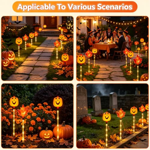 Halloween Solar Pathway Lights - Pumpkin & Leaf Stake Lights with 8 Modes - Outdoor Garden Decor (D - Pumpkin Leaf)