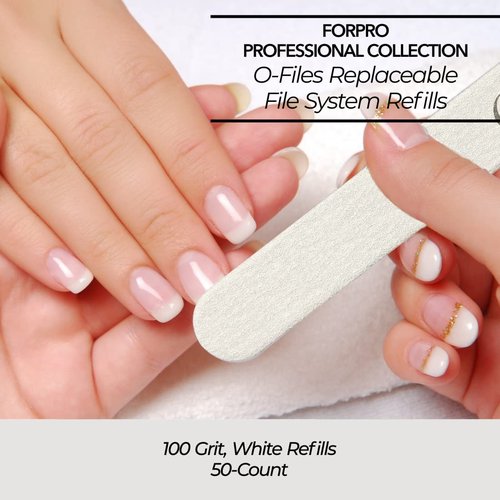 ForPro Professional Collection O-Files Replaceable File System, White, 100 Grit, Manicure Nail File Refills, 3.9” L x .6“ W, 50-Count